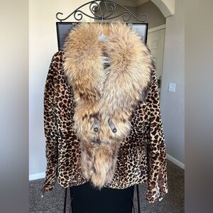 Leopard Print Teddy Jacket with Faux Fur Collar
